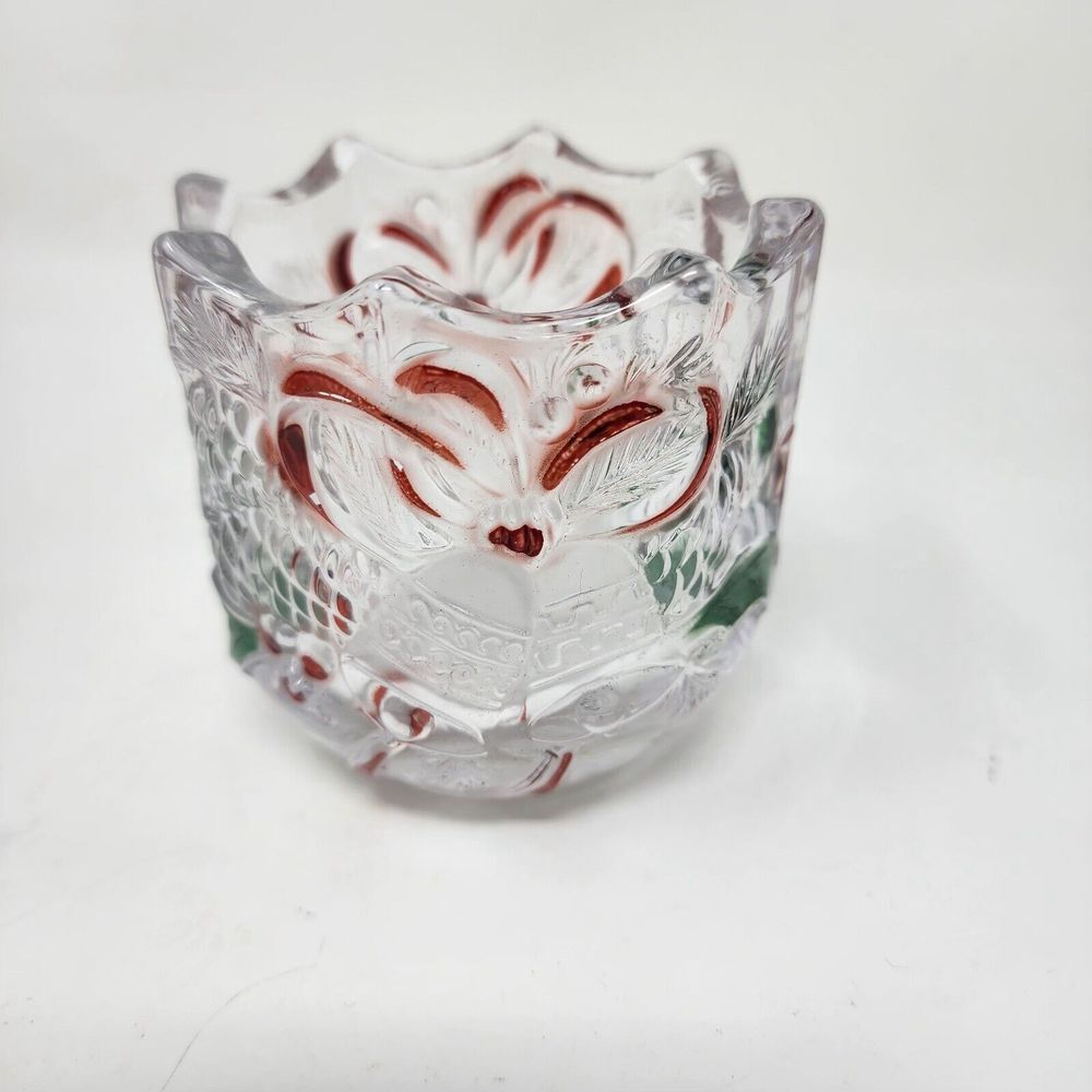 Mikasa Lead Crystal Christmas Bells & Holly Votive Tea Light Candle Holder